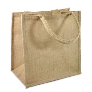 (pack of 12) jute/burlap tote bags soft cotton handles laminated interior (medium, natural)