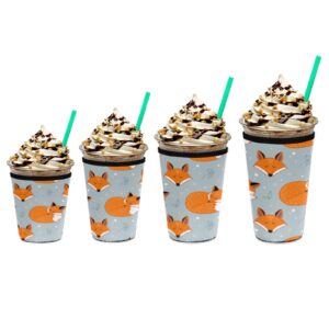 Iced Coffee Sleeve Animal Fox, Fox Flower Reusable Neoprene Insulated Sleeves Cup Cover Holder for Cold Drinks Beverages 22oz - 24oz