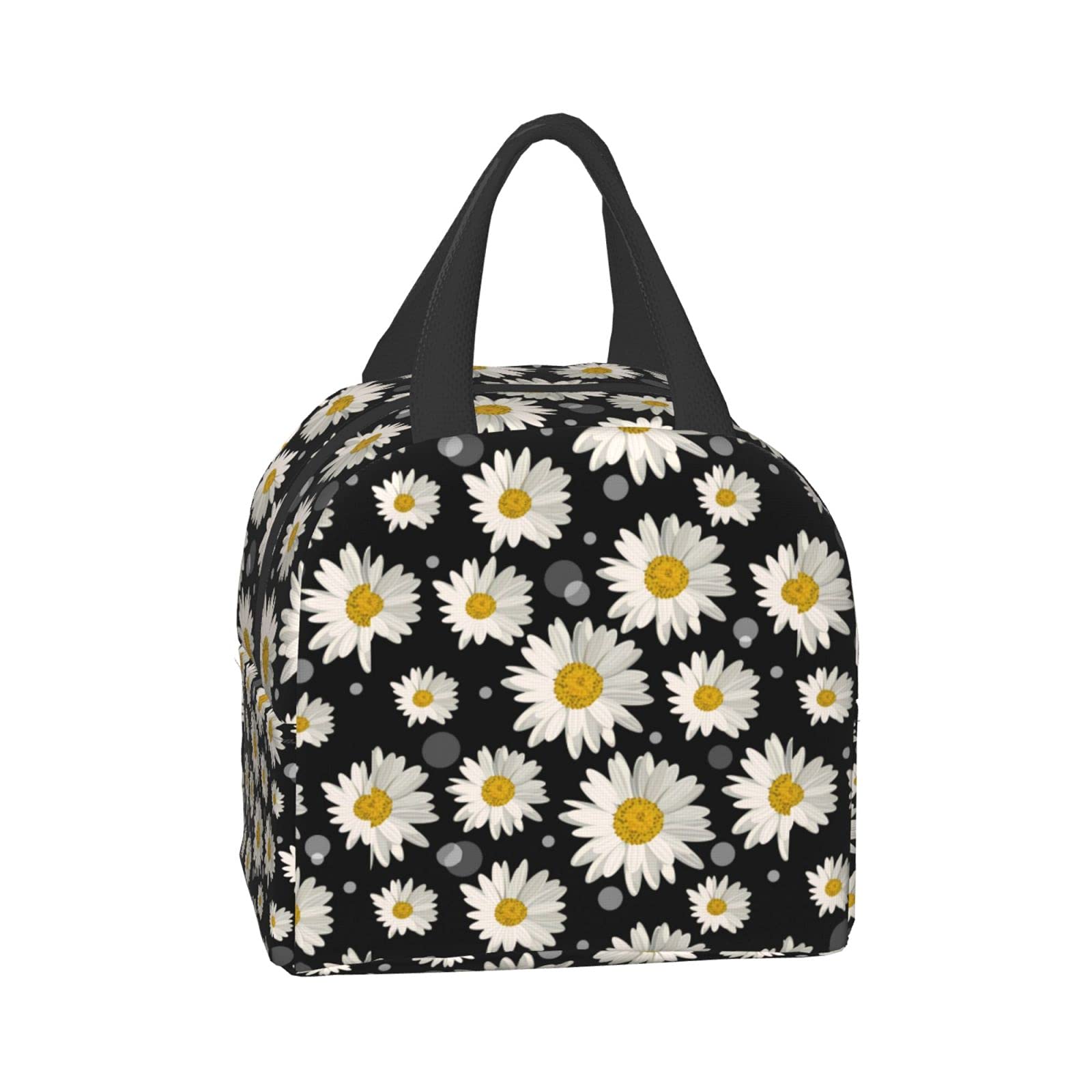 XIAOGUAISHOU White Daisy Flowers lunch Bag Insulated Cooler Tote Bags Box Reusable Meal Container for Women Office Picnic Work Beach One Size