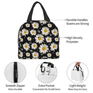 XIAOGUAISHOU White Daisy Flowers lunch Bag Insulated Cooler Tote Bags Box Reusable Meal Container for Women Office Picnic Work Beach One Size