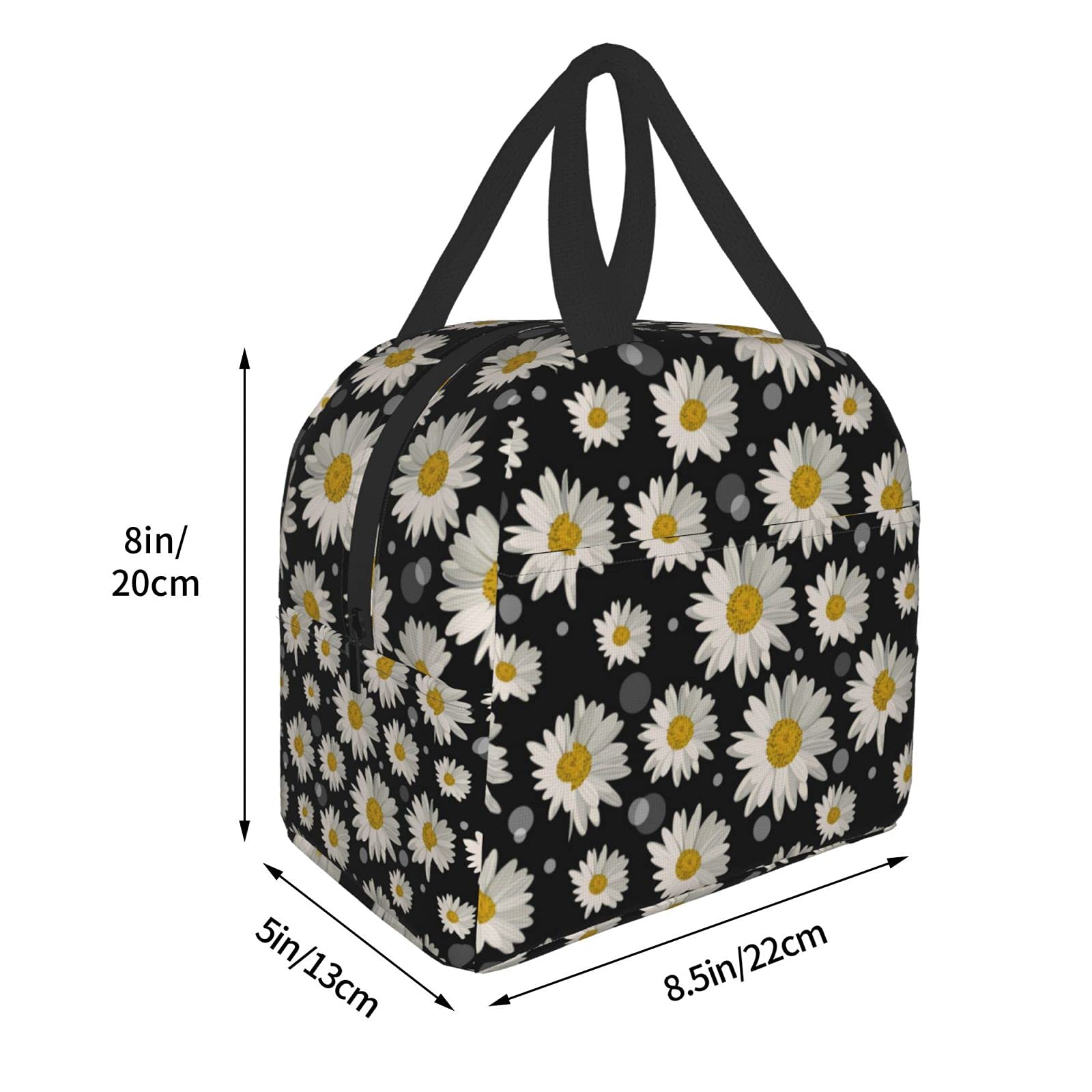 XIAOGUAISHOU White Daisy Flowers lunch Bag Insulated Cooler Tote Bags Box Reusable Meal Container for Women Office Picnic Work Beach One Size