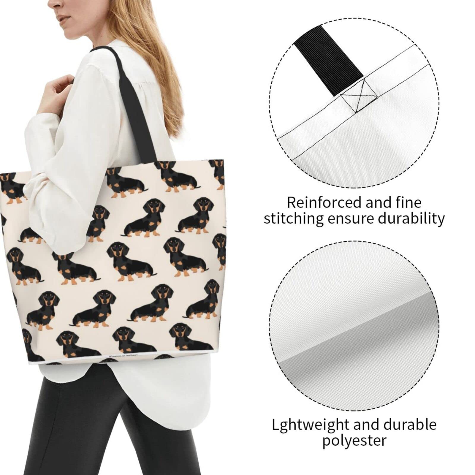 Wiener Dog Fabric Doxie Dachshund Weiner Dog Pet Dogs Waterproof Tote Bag Women Large Capacity Shoulder Grocery Shopping Bags