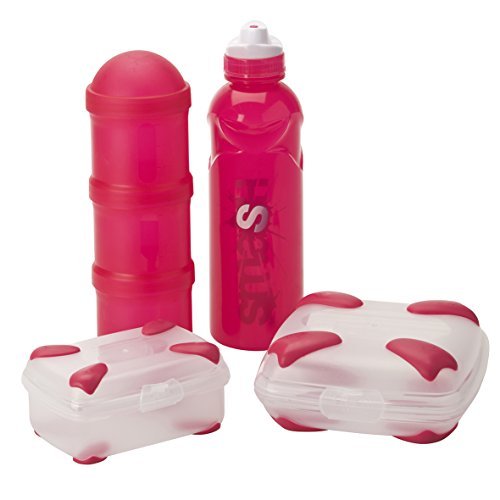 Nude Food Movers by Smash Rubbish Free Lunch Kit with Sandwich Box, Snack Box, Stealth Water Bottle, & Triple Snack Tube, Pink