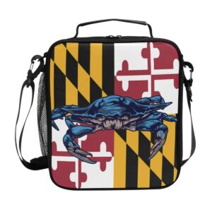 zzxxb maryland state flag crab insulated lunch bag box reusable thermal cooler bag tote outdoor travel picnic bag with shoulder strap for children students adults