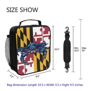 ZZXXB Maryland State Flag Crab Insulated Lunch Bag Box Reusable Thermal Cooler Bag Tote Outdoor Travel Picnic Bag With Shoulder Strap for Children Students Adults