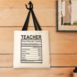 New Teacher Gifts Teacher Nutritional Facts Label Teacher Gifts for Men Black Handle Canvas Tote Bag