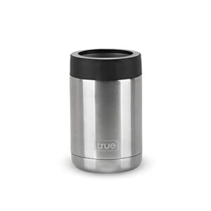 true capsule insulated can cooler tumbler - double walled stainless steel beverage holder for standard cans and bottles, silver and black, set of 1
