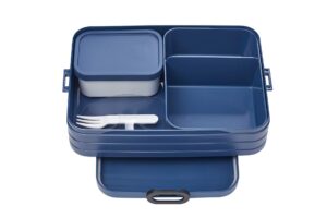 mepal, bento detachable lunch box large with 2 compartments for food storage and a fork, portable, bpa free, nordic denim, holds 1500ml|51 oz, 1 count