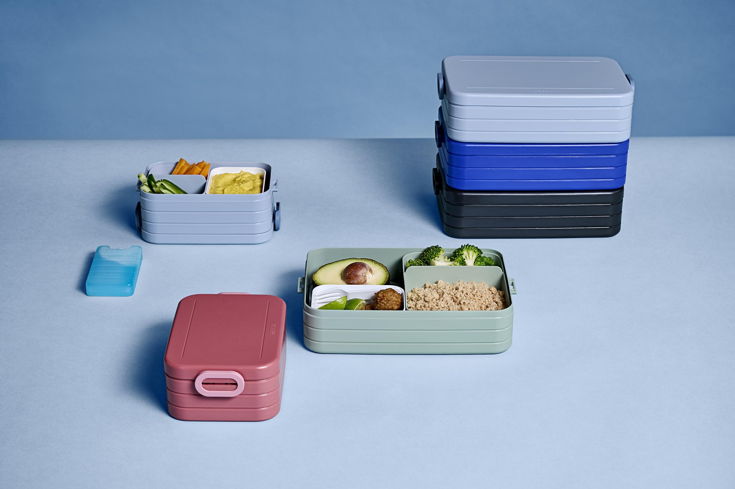 MEPAL, Bento Detachable Lunch Box Large with 2 Compartments for Food Storage and a Fork, Portable, BPA Free, Nordic Denim, Holds 1500ml|51 oz, 1 Count