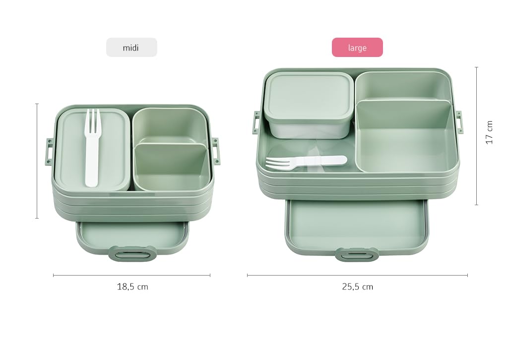 MEPAL, Bento Detachable Lunch Box Large with 2 Compartments for Food Storage and a Fork, Portable, BPA Free, Nordic Denim, Holds 1500ml|51 oz, 1 Count