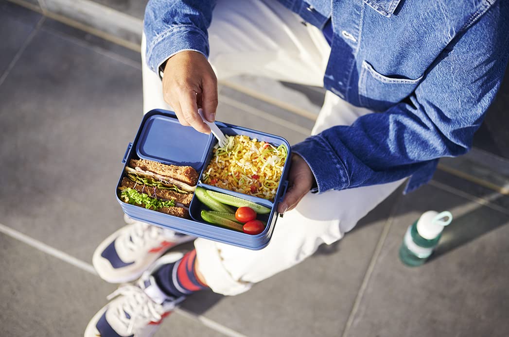 MEPAL, Bento Detachable Lunch Box Large with 2 Compartments for Food Storage and a Fork, Portable, BPA Free, Nordic Denim, Holds 1500ml|51 oz, 1 Count