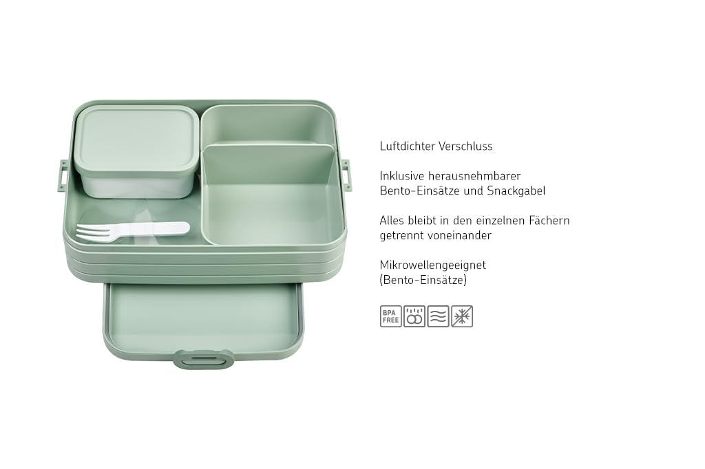 MEPAL, Bento Detachable Lunch Box Large with 2 Compartments for Food Storage and a Fork, Portable, BPA Free, Nordic Denim, Holds 1500ml|51 oz, 1 Count