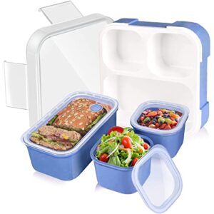 puraville detachable bento lunch box for baby, kids and adults, 720ml ideal portion sizes, bpa-free, leak proof lunch box, snack containers, microwavable dishwasher safe - light blue