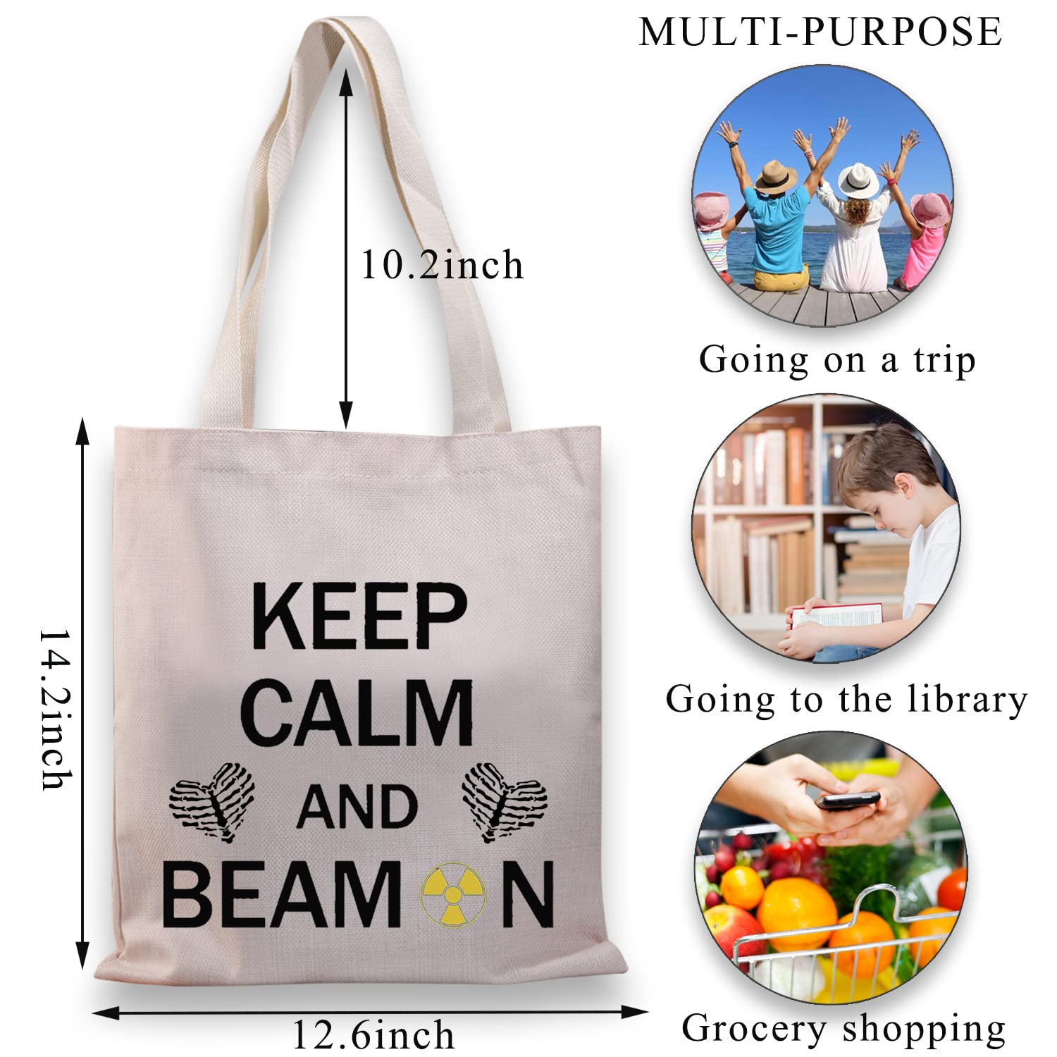 BDPWSS Radiology Tech Tote Bag X-Ray Tech Gift Keep Calm And Beam On Radiation Therapist Gift Radiologic Technologist Gift (Calm Beam TG)