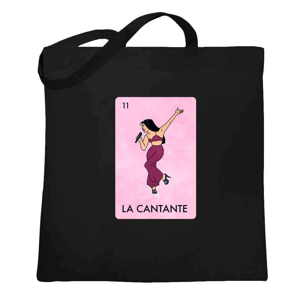 Pop Threads La Cantante Singer Mexican Lottery Funny Parody Tejano Music Black 15x15 inches Large Canvas Tote Bag