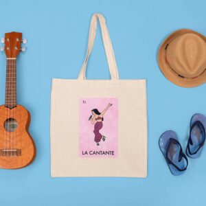 Pop Threads La Cantante Singer Mexican Lottery Funny Parody Tejano Music Black 15x15 inches Large Canvas Tote Bag