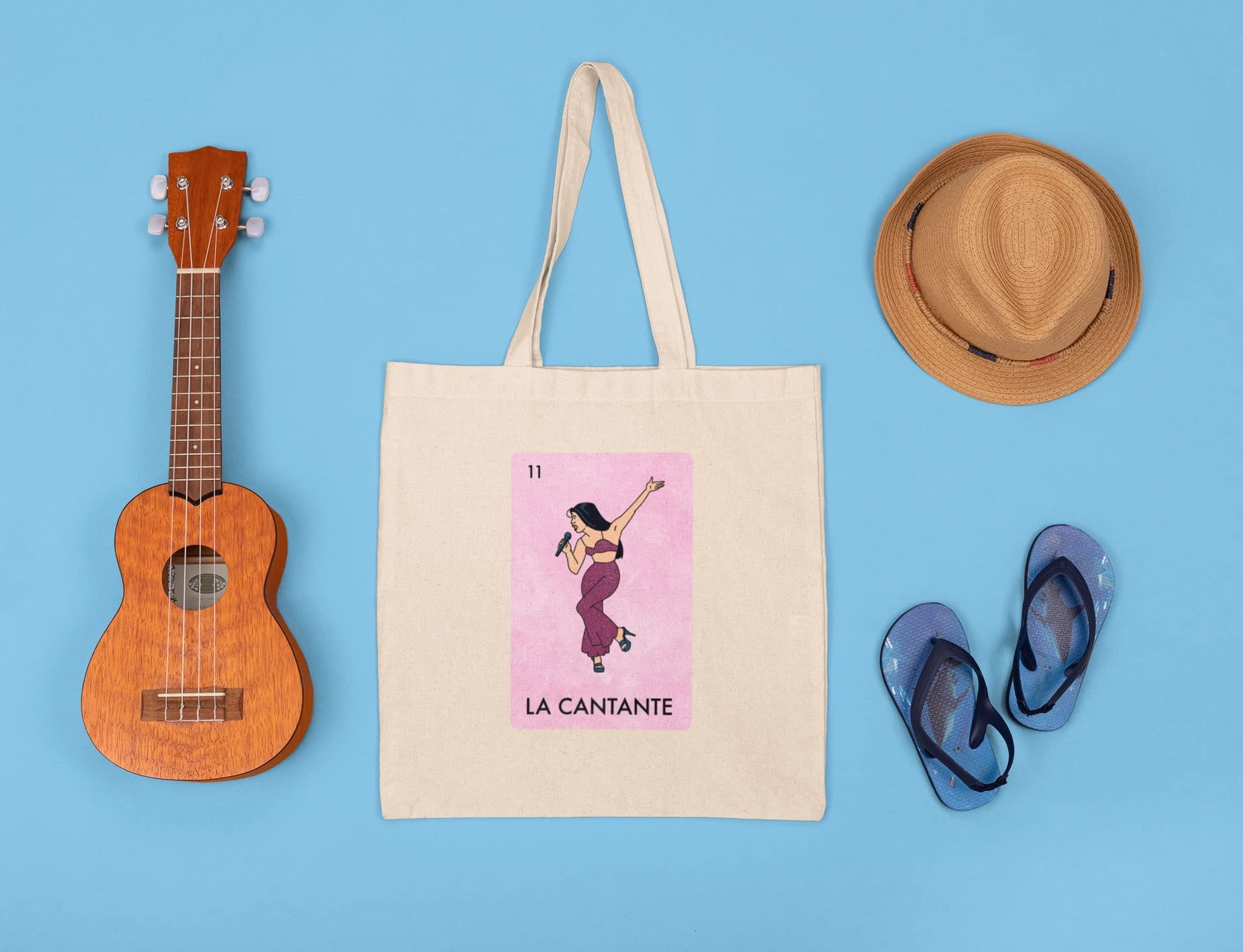 Pop Threads La Cantante Singer Mexican Lottery Funny Parody Tejano Music Black 15x15 inches Large Canvas Tote Bag