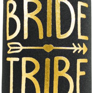 11pc Set. Bride Tribe and Bride Drink Coolers for Bachelorette Party, Bridal Shower and Wedding. 4mm Thick Bottle Sleeves, Can Coolies, Beverage Insulators (11pc Set, Black & Gold)