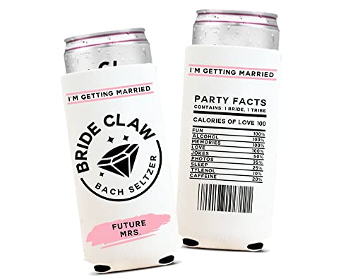 Bride Tribe Claw Can Cooler [Pack of 12] Slim Can Coolies, Bachelorette Party Favors, Bridal Shower Can Sleeves, Insulated Collapsible Skinny Can and Bottle Holder for Beverages