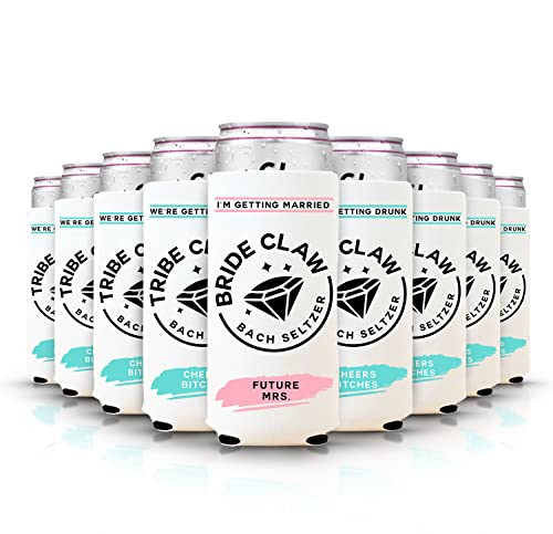 Bride Tribe Claw Can Cooler [Pack of 12] Slim Can Coolies, Bachelorette Party Favors, Bridal Shower Can Sleeves, Insulated Collapsible Skinny Can and Bottle Holder for Beverages