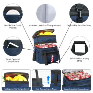 Dual Insulated Lunch Bag for Men Women, Expandable Lunch Bags Volume 36 Cans, Leakproof Camping Coolers Portable Lunch Tote for Adult Picnic Beach Travel Hiking Work Office Lunchbox