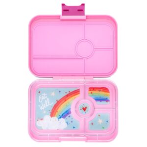yumbox tapas leakproof bento box, lunch box for women, teens and kids, large size, 4 compartment tray with large section for sandwich, salads plus sides and dip well (capri pink - rainbow)