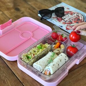 Yumbox Tapas Leakproof Bento Box, Lunch box for women, Teens and Kids, Large size, 4 compartment tray with large section for sandwich, salads plus sides and dip well (Capri Pink - Rainbow)