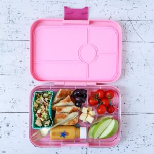 Yumbox Tapas Leakproof Bento Box, Lunch box for women, Teens and Kids, Large size, 4 compartment tray with large section for sandwich, salads plus sides and dip well (Capri Pink - Rainbow)