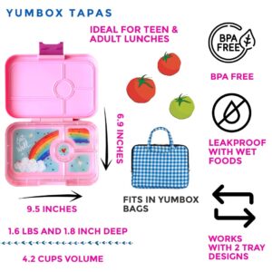 Yumbox Tapas Leakproof Bento Box, Lunch box for women, Teens and Kids, Large size, 4 compartment tray with large section for sandwich, salads plus sides and dip well (Capri Pink - Rainbow)