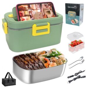 generic 1.8l electric lunch box food heater, 3-in-1 portable leak-proof food warmer lunch box for car/truck/home, with fork & spoon, 75w fast heating, safe material, easy to clean