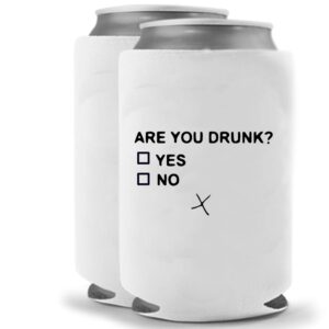 are you drunk | funny novelty can cooler coolie huggie - set of two (2) | beer beverage holder - craft beer gifts | quality neoprene insulated can cooler