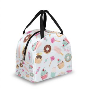 djyqbfa cupcake donuts lollipop icecream lunch bag reusable soft lunch box for adult kids insulated meal tote kit lunch containers for work school picnic outdoor