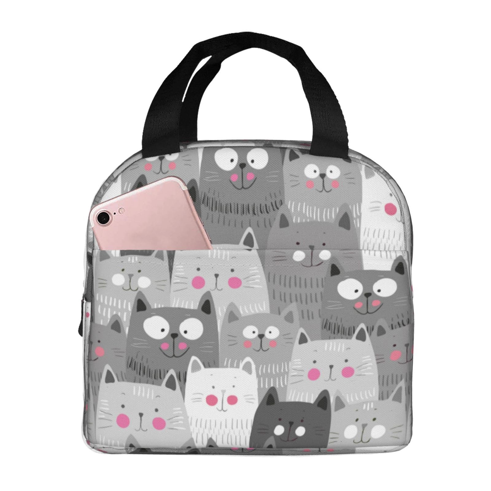 Duduho Cute Grey Cats Kitten Lunch Bag Compact Tote Bag Reusable Lunch Box Container For Women Men School Office Work