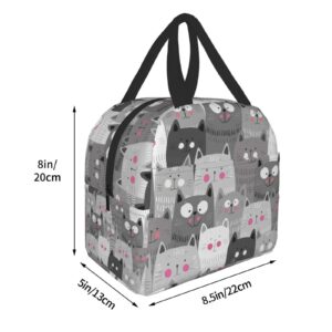 Duduho Cute Grey Cats Kitten Lunch Bag Compact Tote Bag Reusable Lunch Box Container For Women Men School Office Work