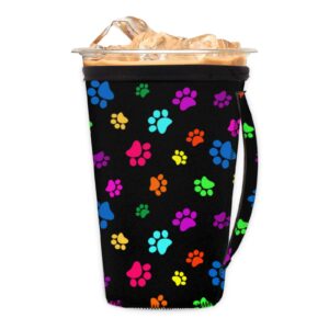 colorful animal paw print iced coffee sleeve reusable insulator cup sleeve with handle neoprene drink sleeve holder for hot cold beverages 24-28oz