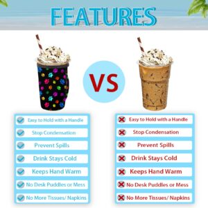 Colorful Animal Paw Print Iced Coffee Sleeve Reusable Insulator Cup Sleeve with Handle Neoprene Drink Sleeve Holder for Hot Cold Beverages 24-28oz