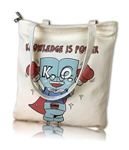 canvas tote bag zipper with pockets gift for book lover women kids school work travel shopping cotton christmas gift (school)