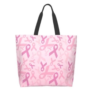 breast cancer awareness accessories items gifts tote bag, canvas beach bag survivor gifts for women travel reusable grocery shopping bag
