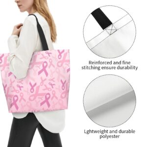 Breast Cancer Awareness Accessories Items Gifts Tote Bag, Canvas Beach Bag Survivor Gifts for Women Travel Reusable Grocery Shopping Bag