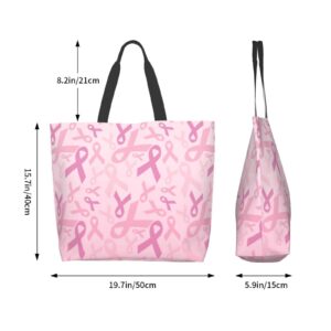 Breast Cancer Awareness Accessories Items Gifts Tote Bag, Canvas Beach Bag Survivor Gifts for Women Travel Reusable Grocery Shopping Bag