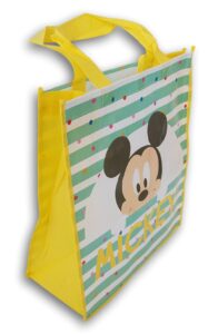 legacy licensing partners mickey and minnie mouse themed tote bag for baby supplies, grocery, library, and more - 13 x 15 inches (mickey (blue-green stripes)),medium