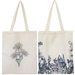 grhose 2 pcs floral tote bag aesthetic flowers botanical shopping bag beautiful flowers reusable grocery bag for women