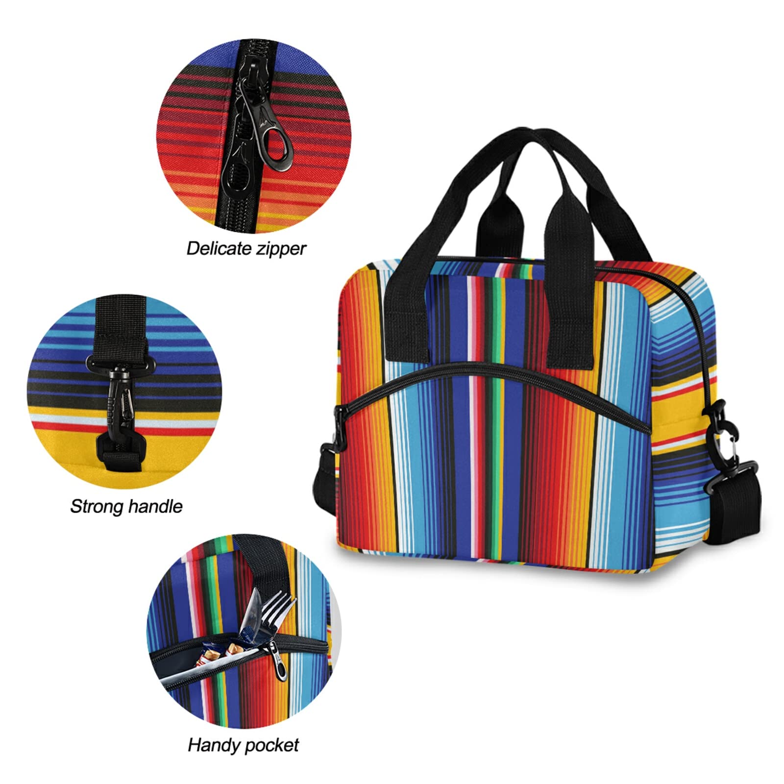 xigua Mexican Serape Stripes Lunch Bag Reusable Insulated Cooler Lunch Box Leakproof Lunch Tote Bag for Men Women Office School Work Picnic Travel,19 can