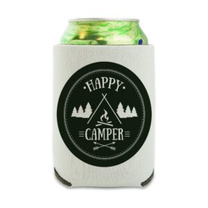 happy camper with campfire can cooler - drink sleeve hugger collapsible insulator - beverage insulated holder