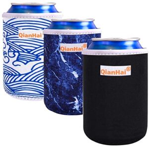 qianhai 12oz standard can cooler sleeves for drinks & beer cans soft neoprene can covers insulated for fluid energy regular cans (bluewave 3pcs)