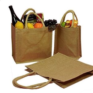 natural burlap tote bags reusable jute bags with full gusset (pack of 6) (small, natural)