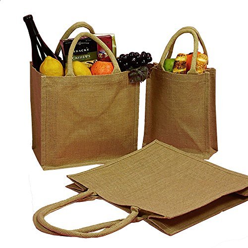 Natural Burlap Tote Bags Reusable Jute Bags with Full Gusset (Pack of 6) (Small, Natural)