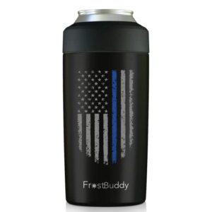 frost buddy emergency police - firefighter universal can cooler - stainless steel can cooler for 12 oz & 16 oz regular or slim cans & bottles - stainless steel custom…… (policedistressedflag)