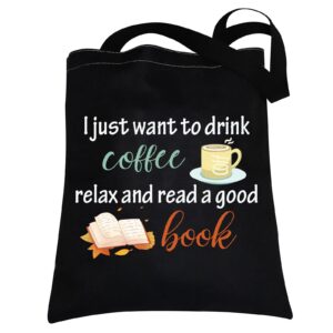 coffee book lover gifts reusable book tote bags bookworm gifts librarian gifts literary readers gift book school canvas bag (book coffee tote bag)