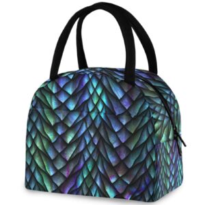zzwwr 3d magic dragon scales reusable lunch tote bag with front pocket zipper closure insulated thermal cooler container bag work picnic travel beach fishing